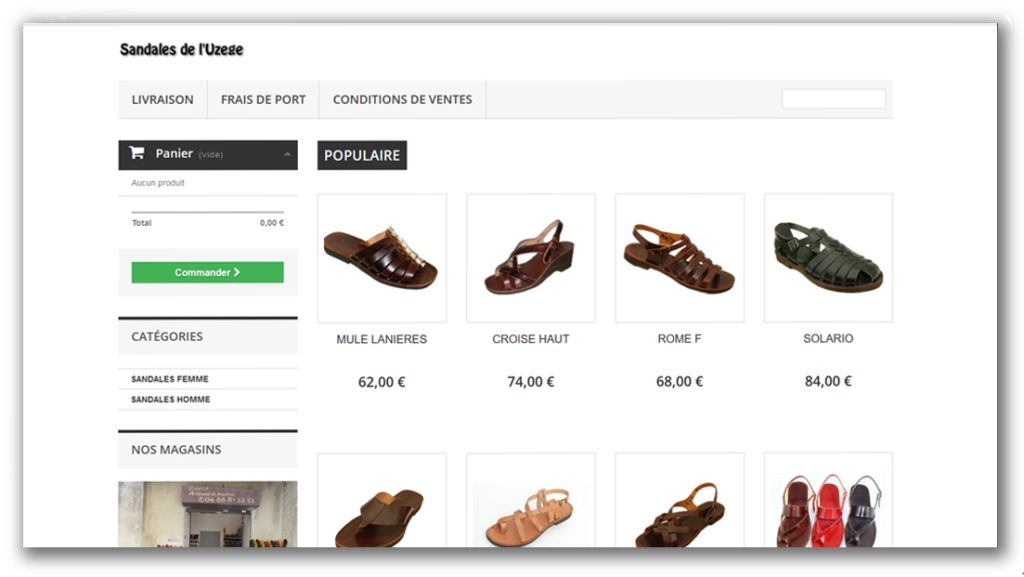 Sandales de l'Uzège à Uzès Gard. Site de commerce en ligne du Webamster.