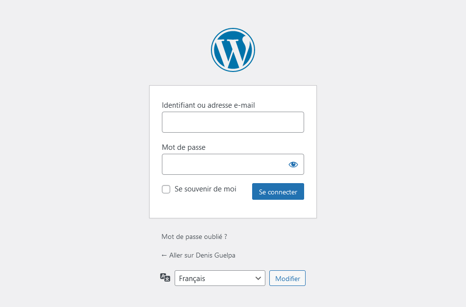 Page d'accueil de l'administration d'un site WordPress